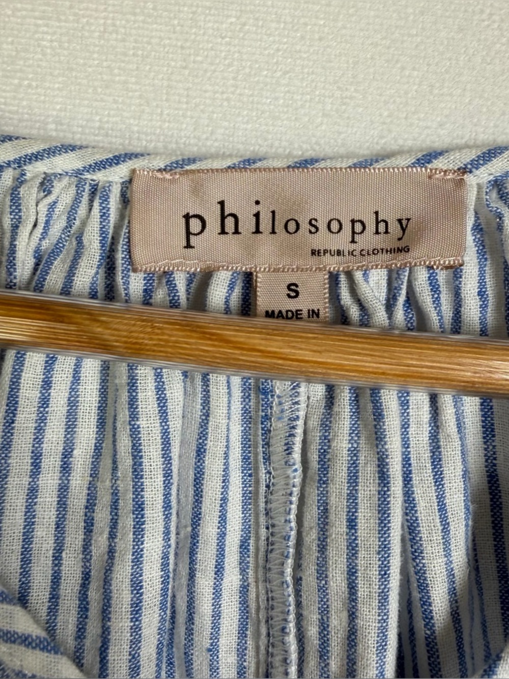 Philosophy Women’s Linen Floral Embroidered Blouse Boho Coastal Stripe Top Sz S - Picture 5 of 9